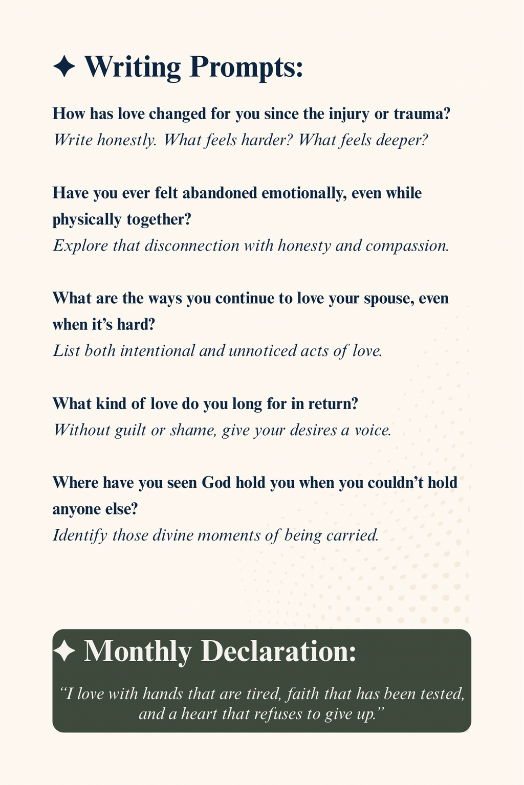 Writing Prompts and Monthly Declaration