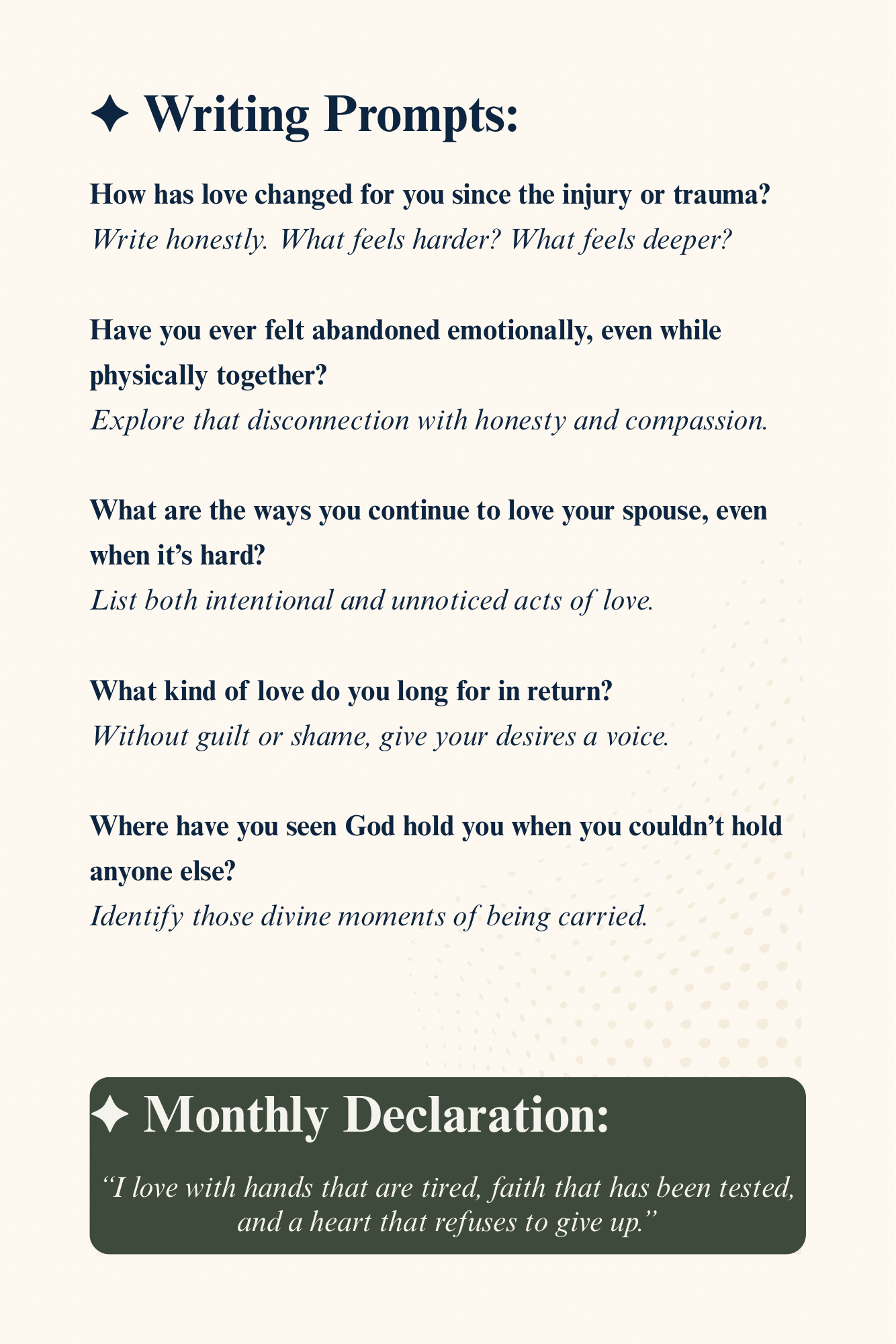 Writing Prompts and Monthly Declaration