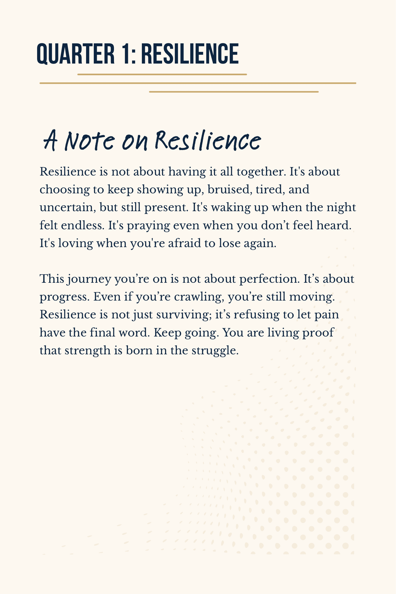Quarter 1: Resilience — A Note on Resilience